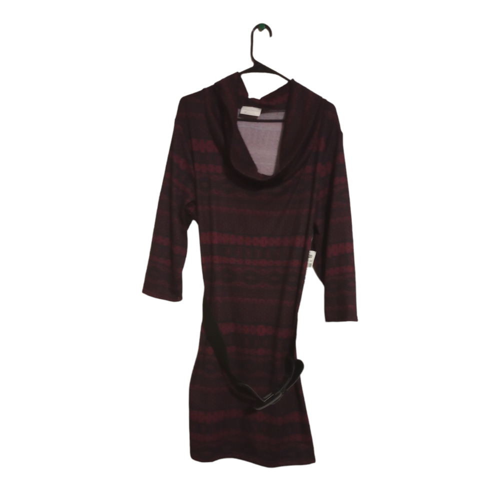 Bobbie Brooks Long Sleeve Cowl Neck With Belt Dress Size 2X Red & Black 39"L